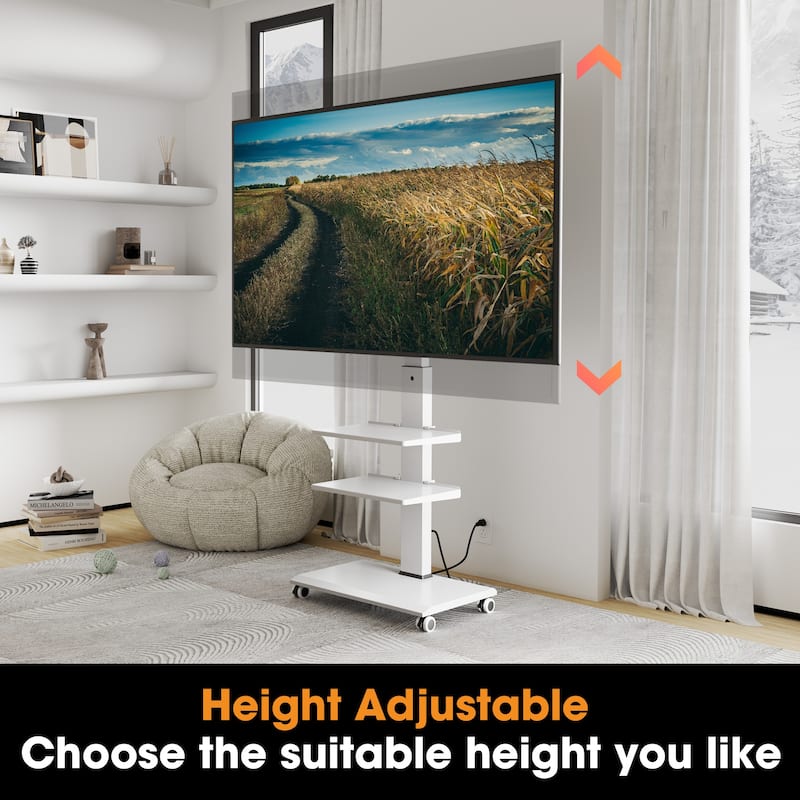 FITUEYES Rolling TV Stand with Wheels For 32-70 Inch TVs, with Power Outlet and Two Shelf TV Console ,Hold Up To 88 Lbs