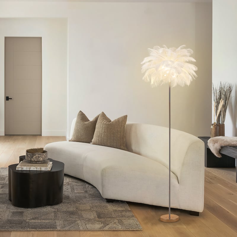 63 Inch Feather Tripod Floor Lamp With Bulbs