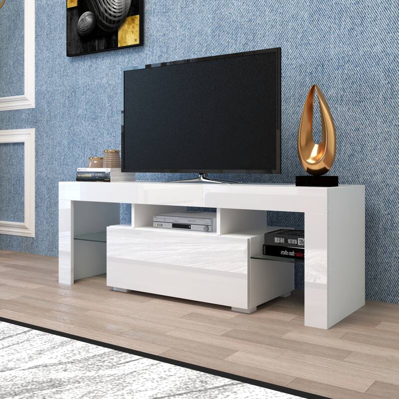 GDF Studio - Hermey Modern Entertainment TV Stand with LED Lights and Storage