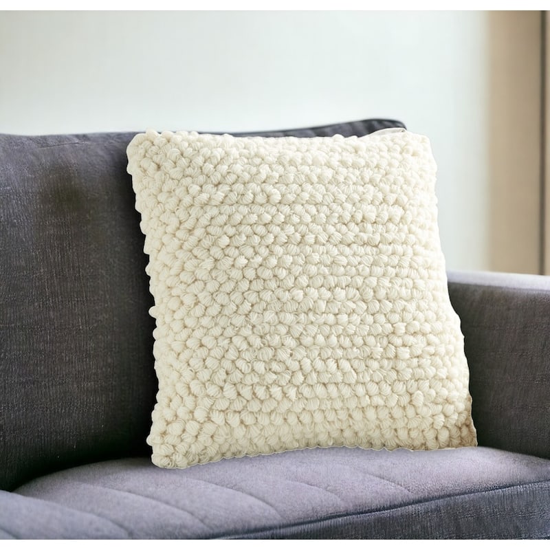 20" Ivory Wool Blend Throw Pillow With Texture - Polyester - Single - 20.00 in. x 20.00 in.  x 6.00 in. - Pillow Sets - Ivory