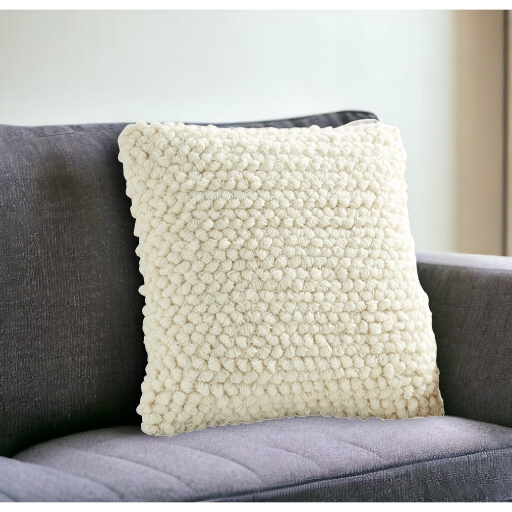 20" Ivory Wool Blend Throw Pillow With Texture
