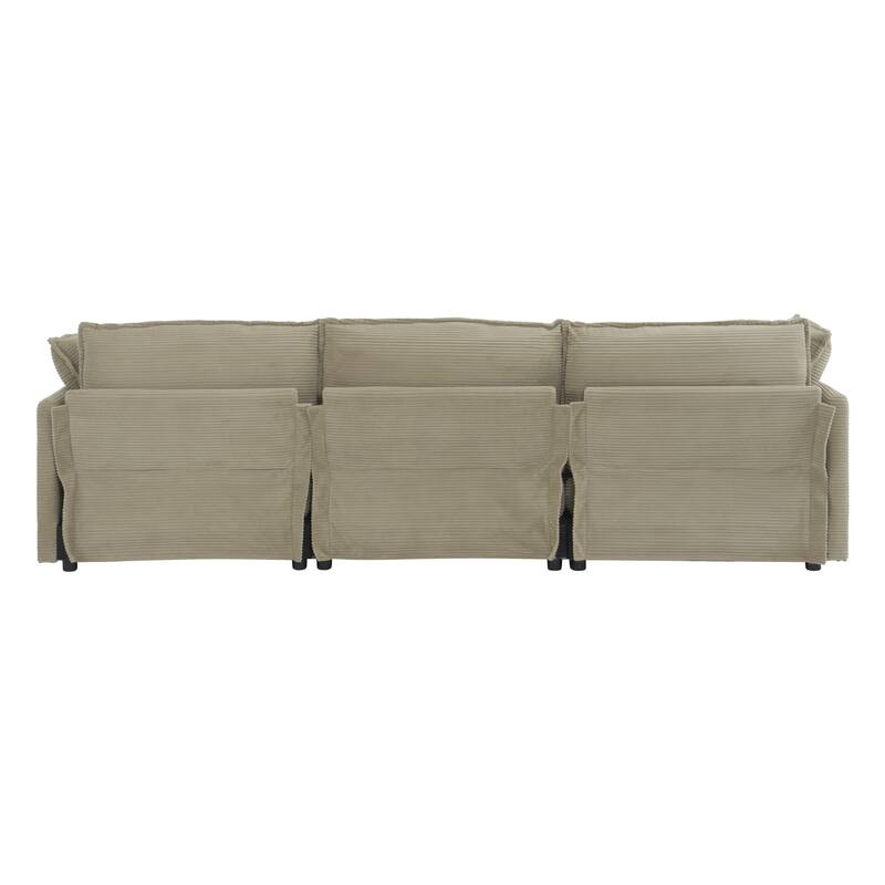 112.6" Corduroy Modular Sectional Sofa with 3 Movable Ottomans, Side Storage Pockets, and Two-Layer Foam Cushions