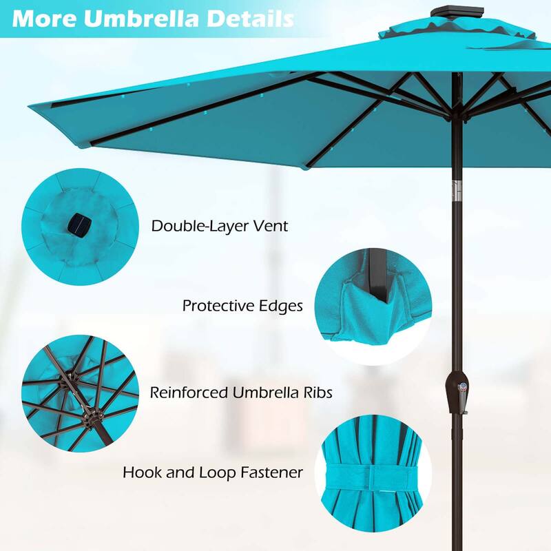 Costway 10' Solar LED Lighted Patio Market Umbrella Shade Tilt