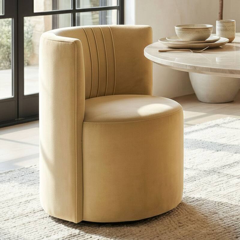 Velvet Swivel Dining Chairs with Rolling Casters, Upholstered Barrel Back Dining ArmChairs