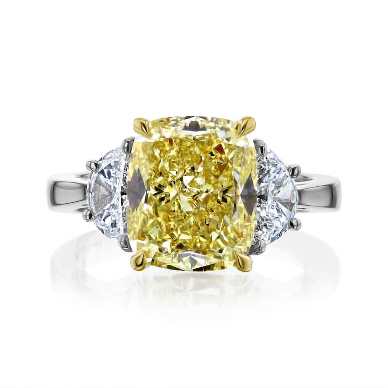 Kobelli 6.01 Carat Fancy Yellow Diamond GIA Certified Solid Platinum 3-Stone One-of-a-Kind Juliet Ring