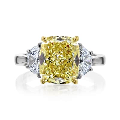 Kobelli 6.01 Carat Fancy Yellow Diamond GIA Certified Solid Platinum 3-Stone One-of-a-Kind Juliet Ring