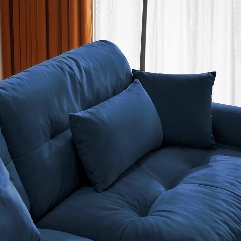 166" Velvet U-Shaped Sectional Sofa with Ottomans & Pillows
