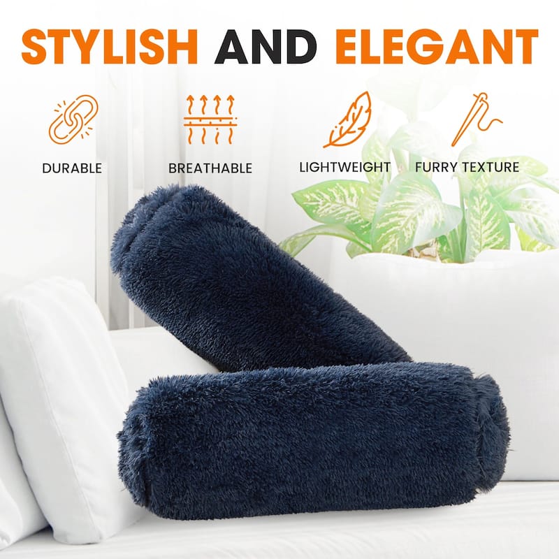 Cheer Collection 8" x 24" Set of 2 Shaggy Long Hair Bolster Pillows