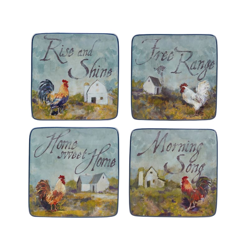 Certified International Rooster Meadow 6" Canape/Luncheon Plates, Set of 4 - 6" x 6" x 0.75"