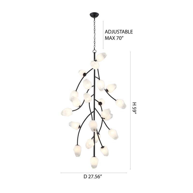 Transitional 22-Light Black Branch Chandelier With White Glass Shades