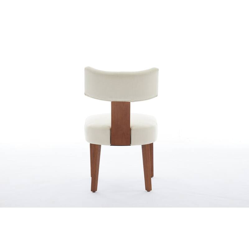 Set of 2 Linen Fabric Modern Armless Dining Chairs With Curved backrest and Solid Wooden Legs for Dining Room Living Room