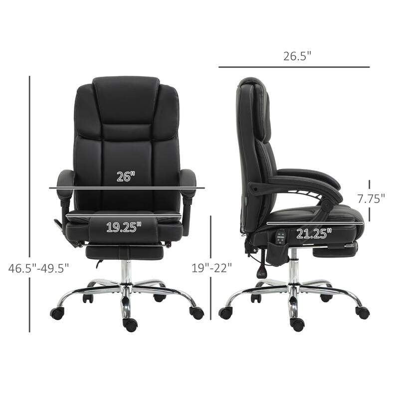 Massage Office Chair with 6 Vibration Points, Heated Reclining PU Leather Computer Chair with Adjustable Height, Footrest