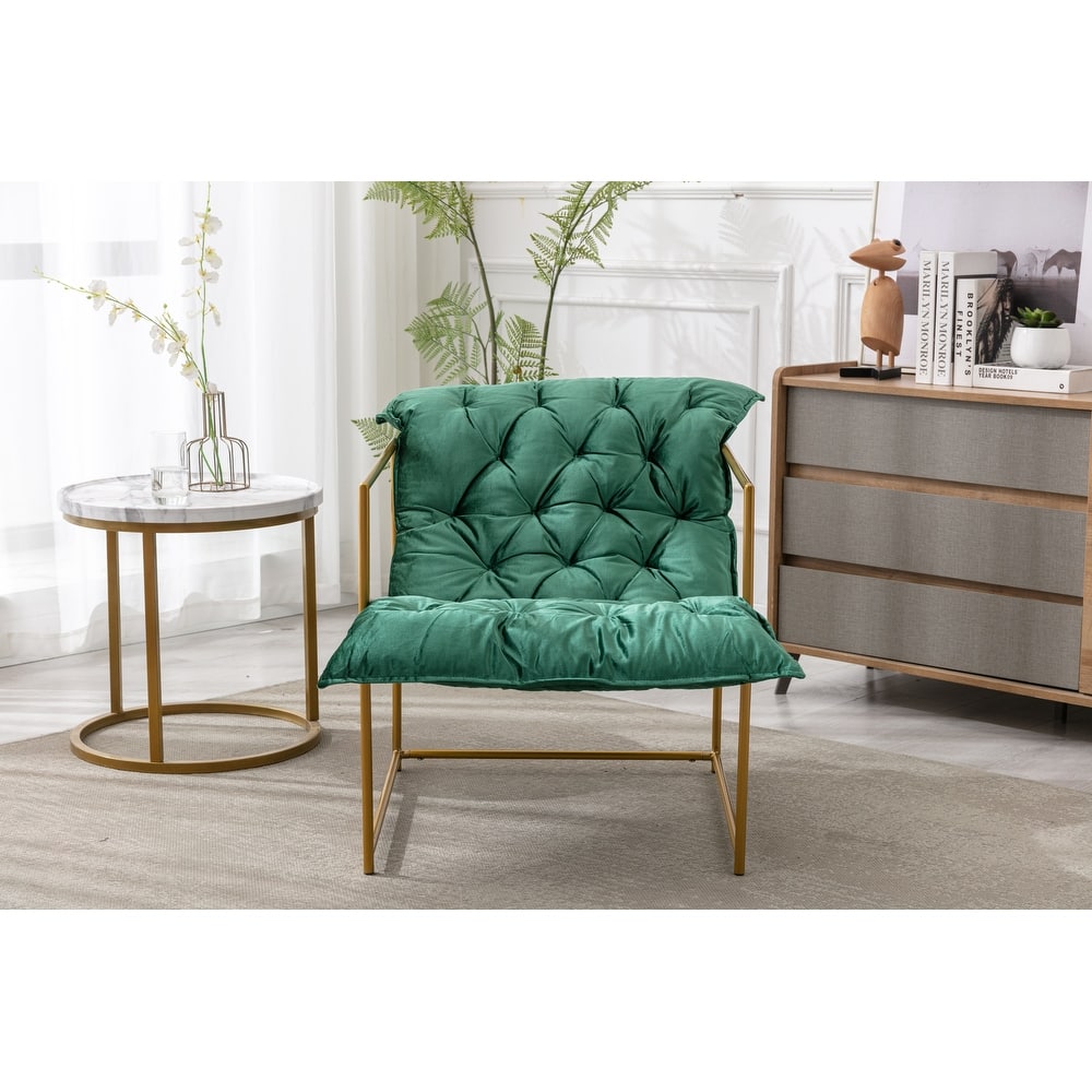 Italy shine velvet Upholstered Tufted Armchair With Golden Legs