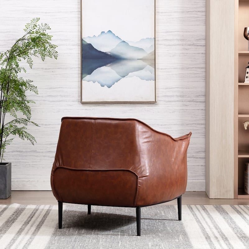KINWELL 33" Wide Faux Vegan Leather Upholstery Barrel Chair