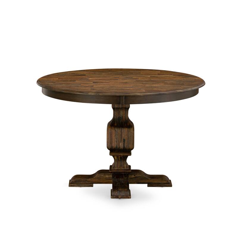 East West Furniture Kitchen Table Set- a Dining Table and Brown Linen Fabric Chairs, Distressed Jacobean(Pieces Options)