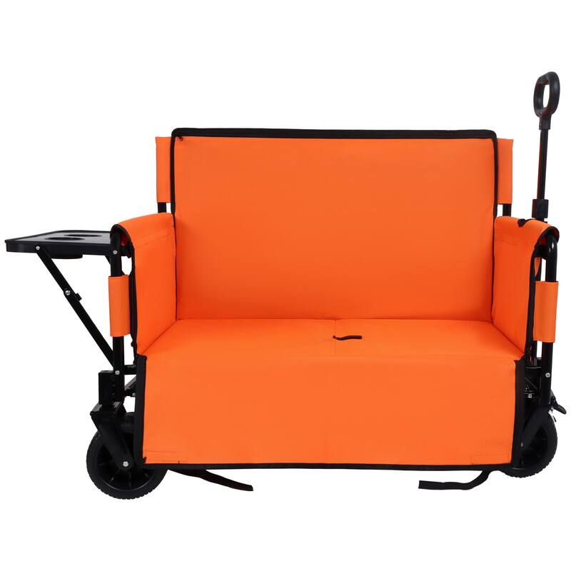 3-in-1 Convertible Folding Wagon Cart with Bench Seat & Rear-Mounted Folding Tabletop,180L Capacity All-Terrain Wheels