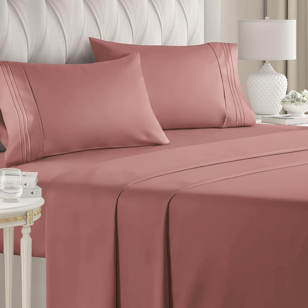 CGK Linens 4 Piece Solid Microfiber Deep Pocket Soft Bed Sheet Set
