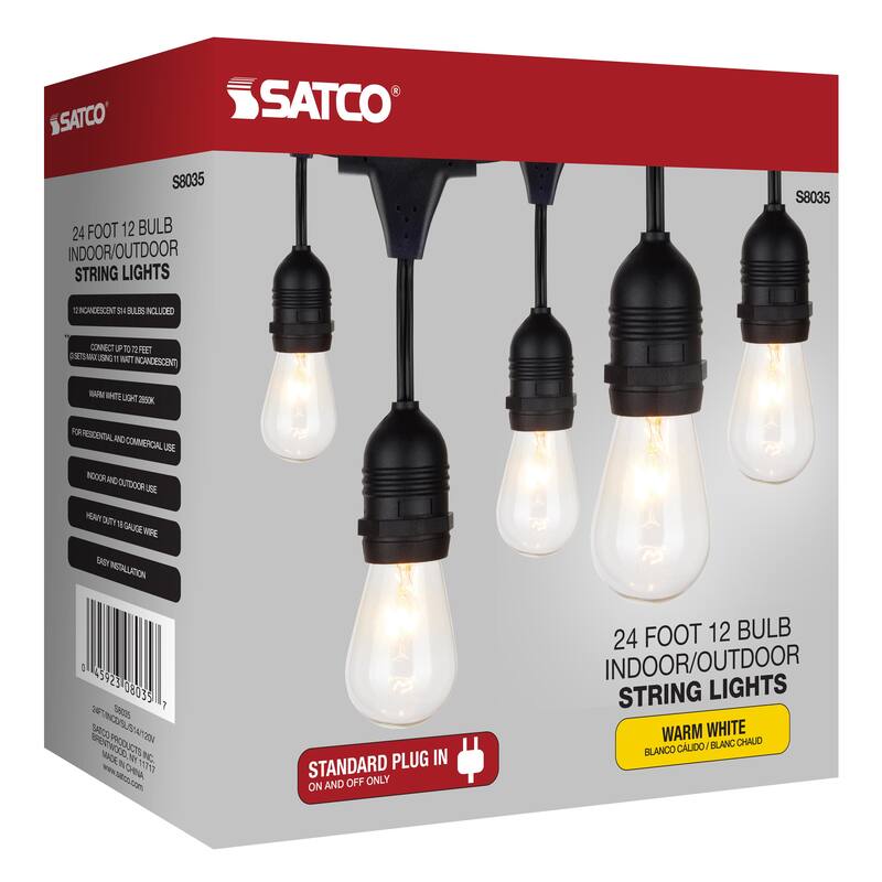24Ft Incandescent String Light Includes 12-S14 bulbs 120 Volts