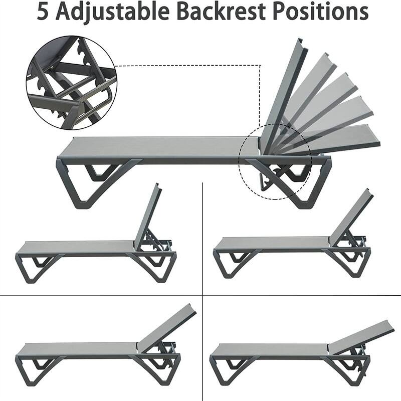 2Pcs Outdoor Aluminum Chaise Lounge with Adjustable Backrest