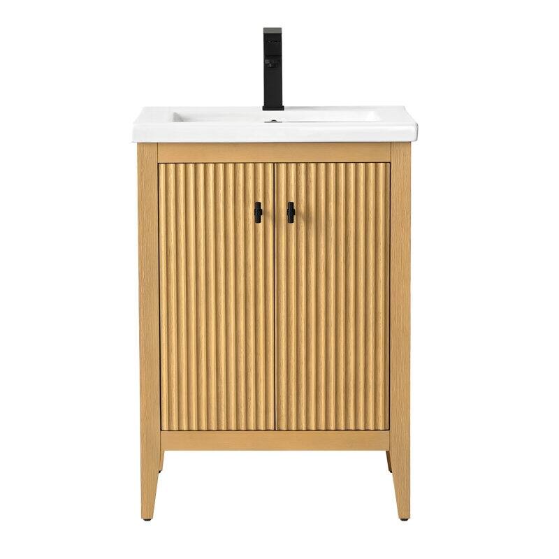 Vanity Art 24" Single Sink Bathroom Vanity Cabinet with Ceramic Top