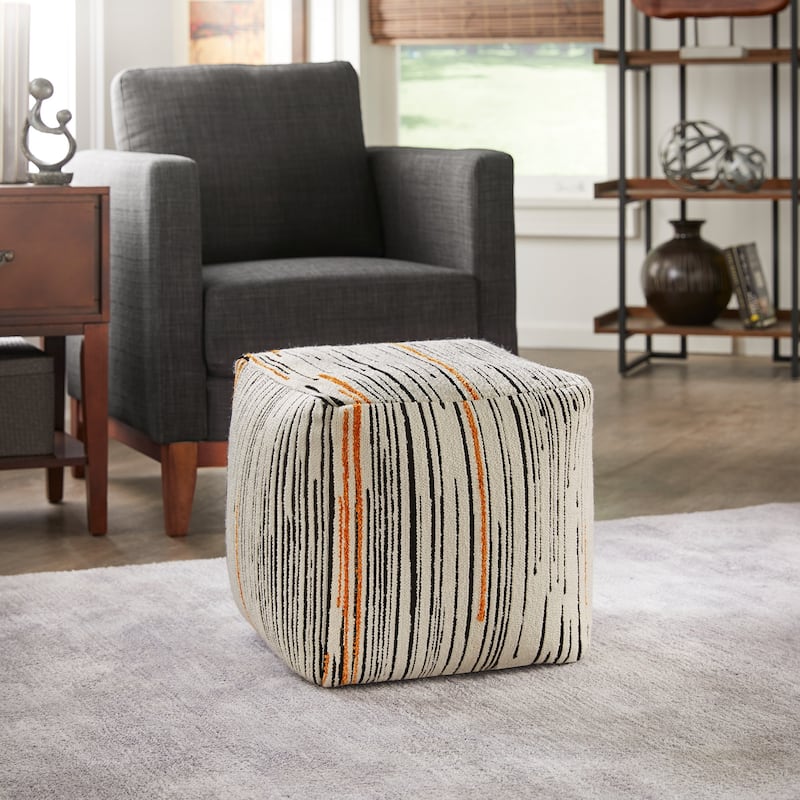 Brunico Upholstered Square Pouf Ottoman by iNSPIRE Q Bold - Multicolored Line Pattern Fabric