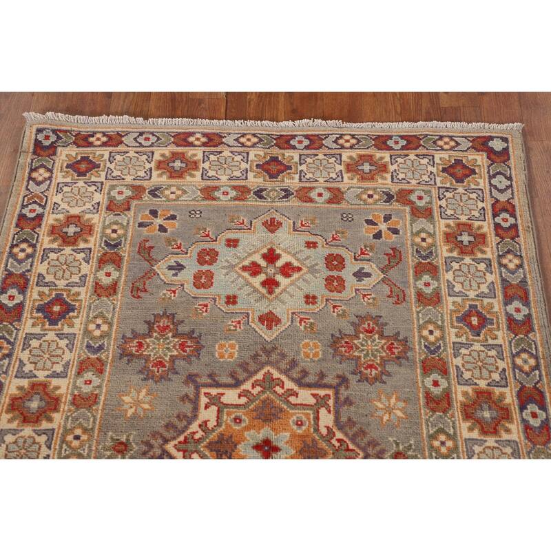 Traditional Kazak Oriental Accent Rug Hand-Knotted Wool Carpet - 3'4"x 4'9"