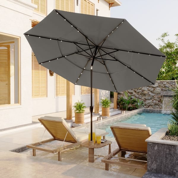 3 tier patio umbrella 11 ft 11FT Outdoor 3-Tier Patio Umbrella with Crank & LED Lights - Bed Bath &  Beyond