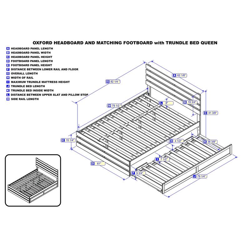 Asian Fusion Bed with Trundle - Modern Farmhouse Style, Solid Wood, 7.5" Mattress & Slat Kit