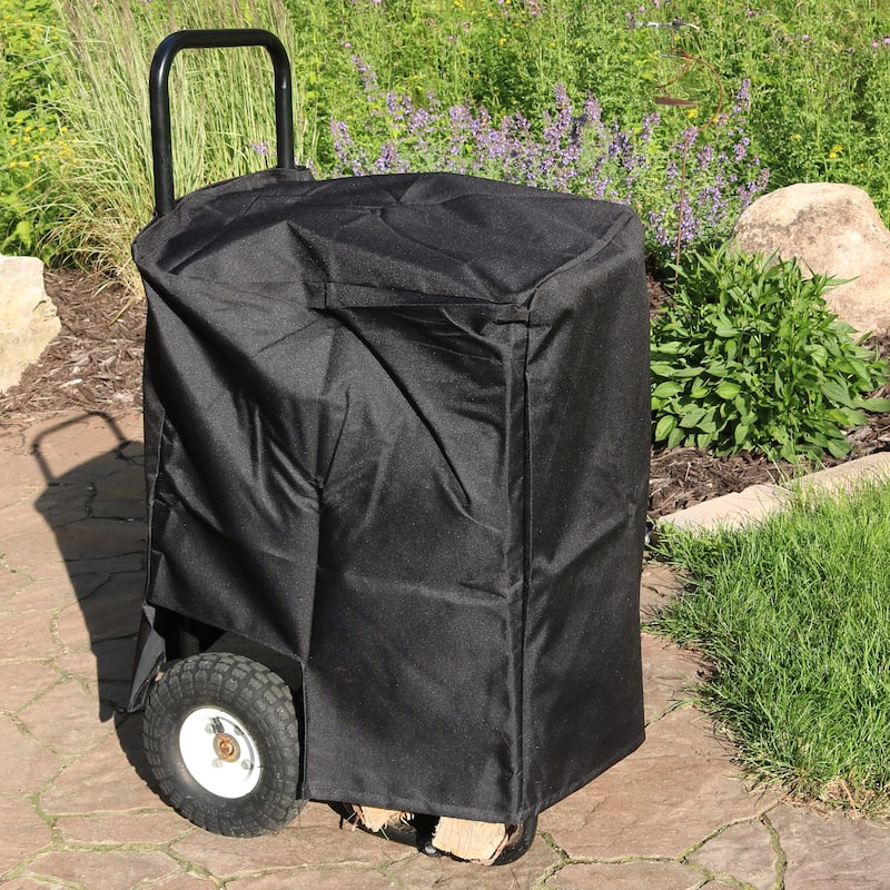 Sunnydaze Steel Firewood Log Cart Carrier with Heavy-Duty Waterproof Cover