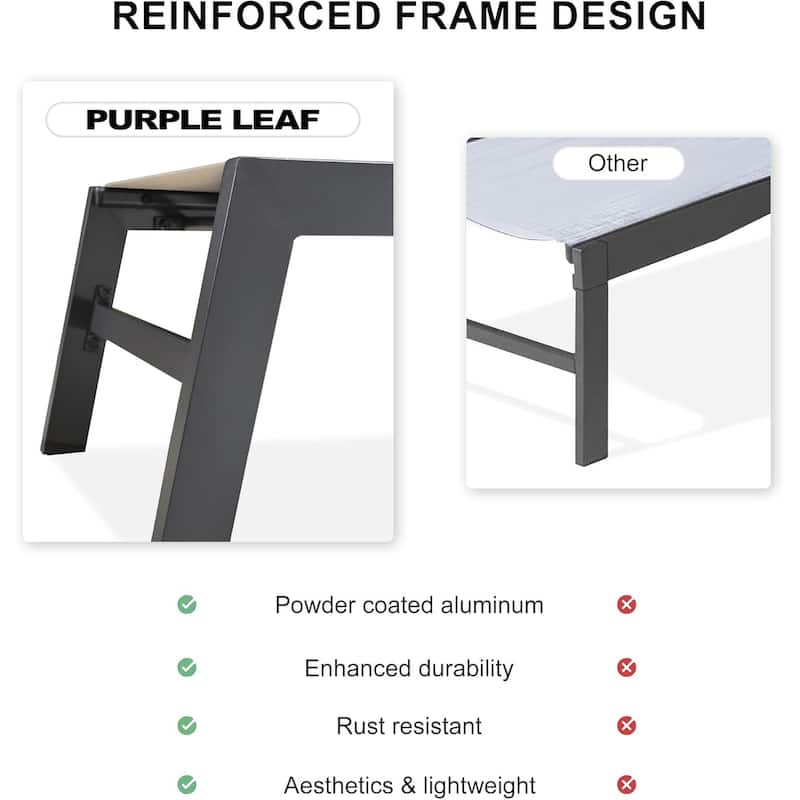 PURPLE LEAF Outdoor Chaise Lounge Set of 2 Aluminum Patio Lounge Chair with Wheels and Side Table