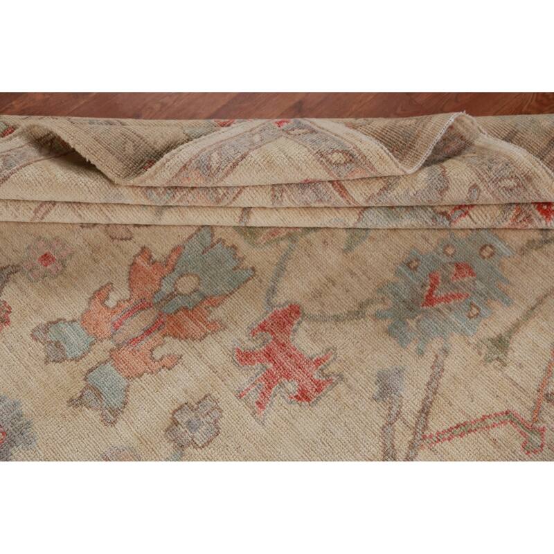 Hand Knotted Oriental 100% Wool Carpet Transitional All-Over Beige & Ivories Oushak Area Rug - 9' 2'' X 6' 2''