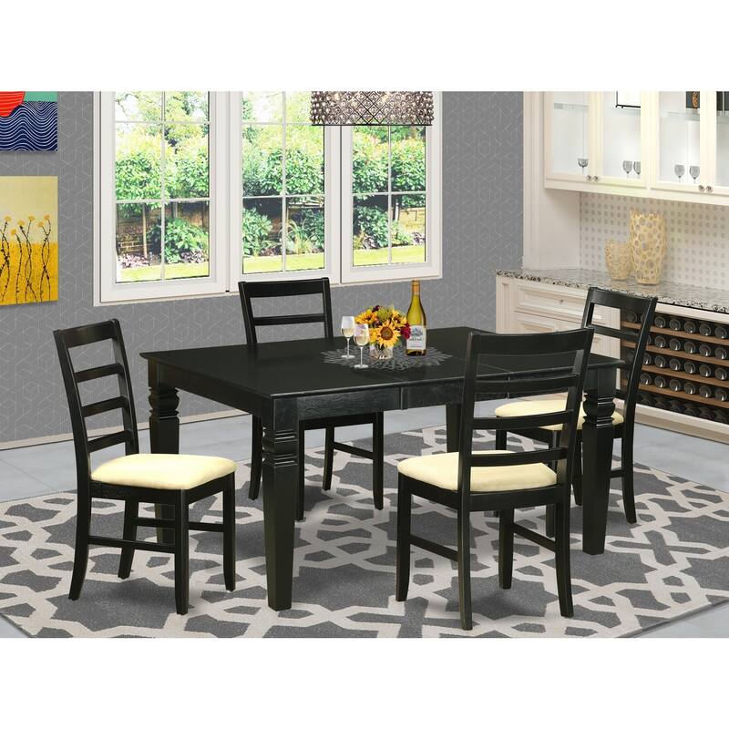 HomeStock 5-Piece Rectangle Black Finish Solid Wood Top Dining table with 4 Chairs with Lattice Back