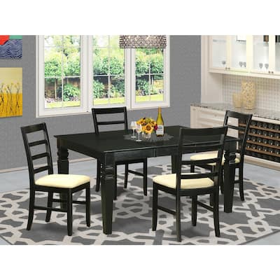 HomeStock 5-Piece Rectangle Black Finish Solid Wood Top Dining table with 4 Chairs with Lattice Back