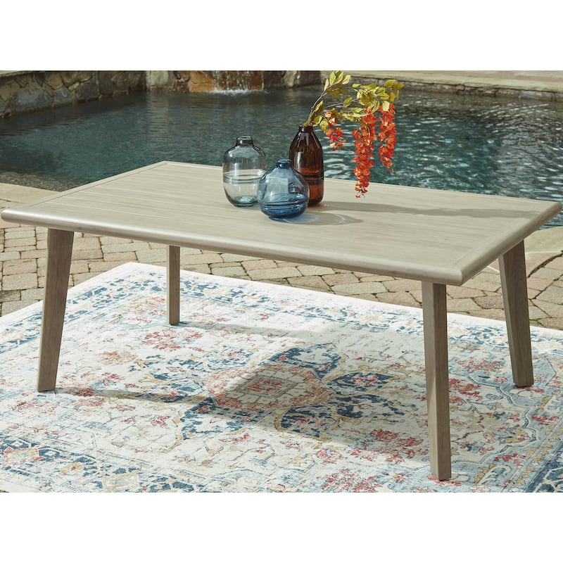 Signature Design by Ashley Haven Retreat Beige Rectangular Dining Table with Umbrella Hole - 42.13" W x 71.88" D x 29.13" H
