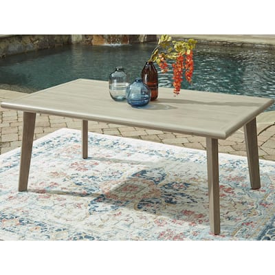 Signature Design by Ashley Haven Retreat Beige Rectangular Dining Table with Umbrella Hole - 42.13" W x 71.88" D x 29.13" H
