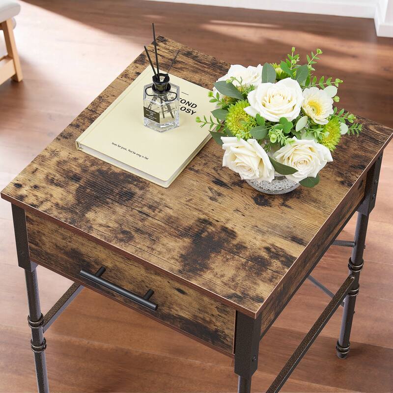 VECELO Small Coffee Table Set of 2, Coffee Table with Steel Frame, Side End Table for Living Room