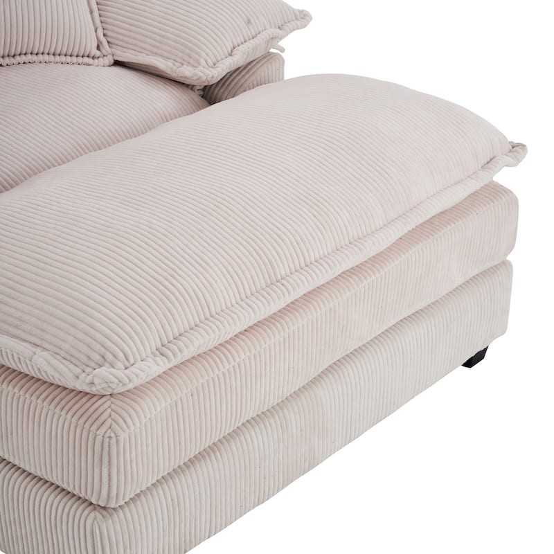 56.3 Inch Corduroy Single Deep Seat Sofa Chair With 2 Toss Pillows and a Ottoman