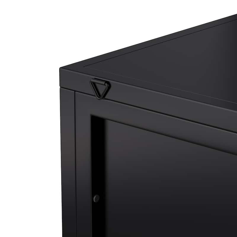 Three Tiers Cabinet with Tempered Glass Doors and Storage Shelves