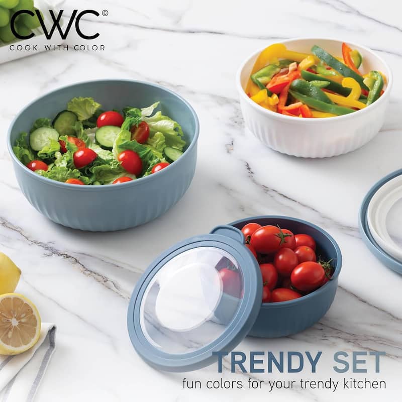 COOK WITH COLOR Prep Bowls with Lids- Wide and Deep Nesting Plastic Mixing Bowl Set with Lids 8 Piece Set, Black/White
