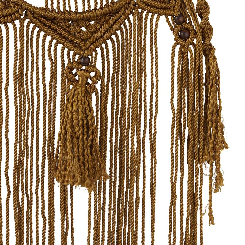 Fabric Macrame Handmade Intricately Weaved Wall Decor with Beaded Fringe Tassels - Brown - Roche River Decor