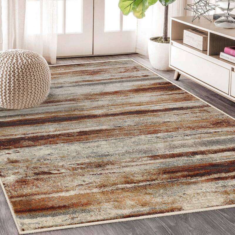 Modern Lines Abstract Striped Indoor Runner or Area Rug by Superior - 8' x 10' - Rust-Cream