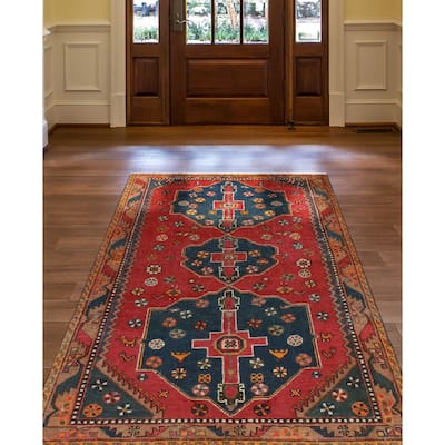 Fine Vintage Distressed Dagobert Red/Charcoal Rug - 4'0" x 6'8"