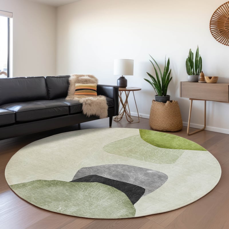 Premium Washable Super Soft Modern Abstract Mayfield Rug - Green - 8' x 8' - Round