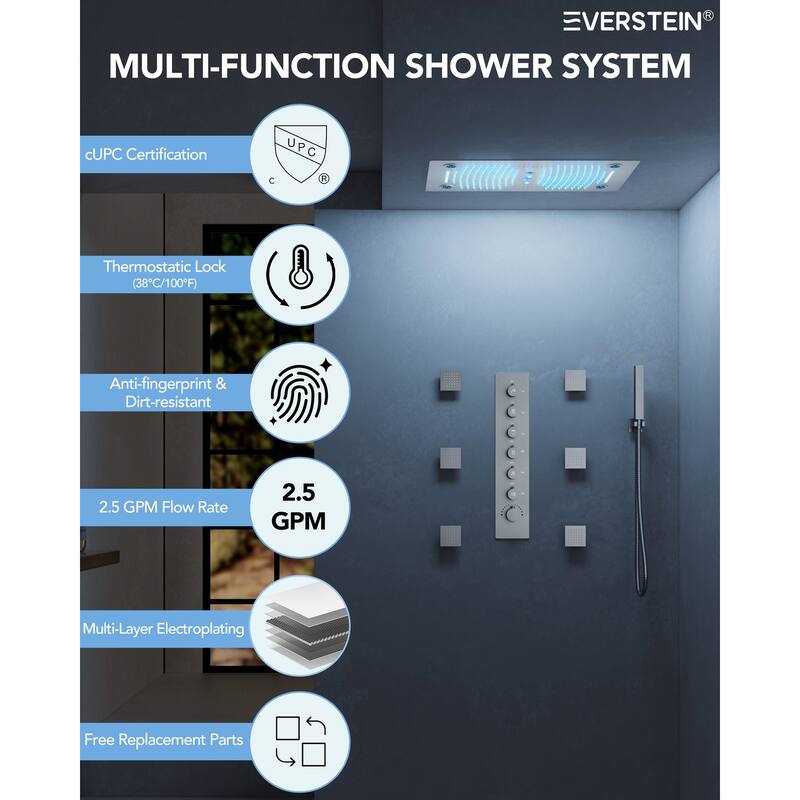 Shower Faucet System 28"*16" Ceiling Mount Shower Head with 4 Spray Mode Body Jets Handheld Spray LUXURY LED