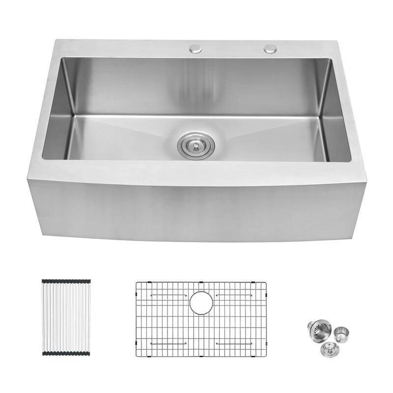 16-Gauge Stainless Steel 33 in. Single Bowl Farmhouse/Apron Drop-in Kitchen Sink with Bottom Grid