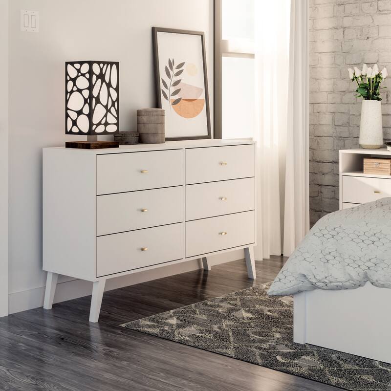 Prepac Milo Mid-Century Modern 6 Drawer Double Dresser for Bedroom, Chest of Drawers, Contemporary Bedroom Furniture