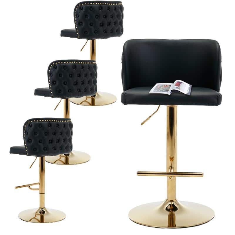 Modern Upholstered Swivel Adjusatble Height Leather Barstools Set of 6