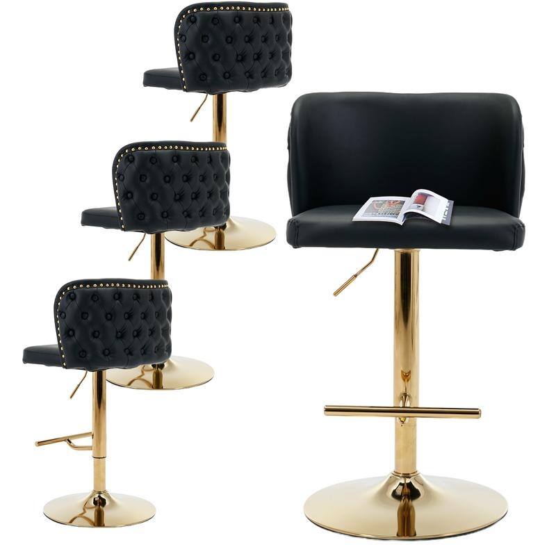 Upholstered Swivel Kitchen Counter Barstools Set of 6 - Black Gold