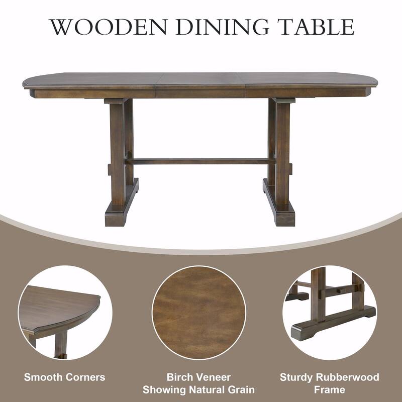 60" to 78" Expandable Wood Table with Removable Leaf