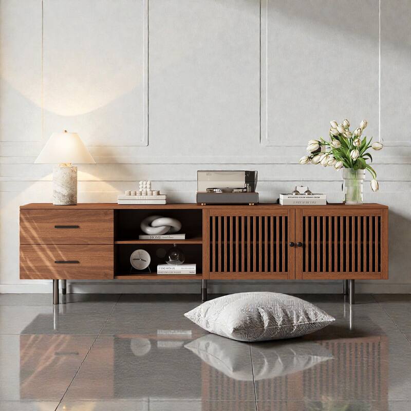 78" Modern TV Stand for TVs up to 85 Inch, Entertainment Center with Deep Drawers, Cable Management and Solid Wood Legs